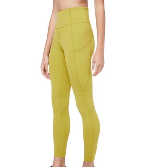 ….Lululemon Fast and Free Tight II 25" Nulux Golden Lime - Picture 2 of 14